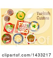 Table Set With Turkish Cuisine With Text
