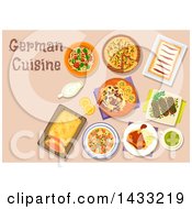 Clipart Of A Table Set With German Cuisine With Text Royalty Free Vector Illustration