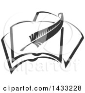 Clipart Of A Grayscale Feather Quill Writing In A Book Royalty Free Vector Illustration by Vector Tradition SM