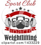 Poster, Art Print Of Barbell And Kettle Bells With Text Stars And Blank Banners