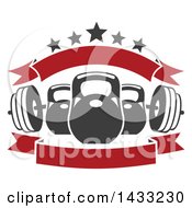 Barbell And Kettle Bells With Stars And Blank Banners