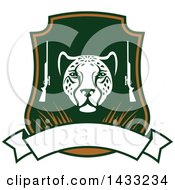 Poster, Art Print Of Hunting Shield Design With A Leopard Rifles And Banner