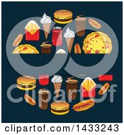 Poster, Art Print Of Blank Label Over A Circle Of Fast Food On Dark Blue