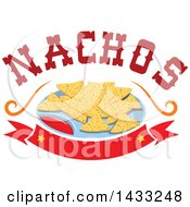 Clipart Of A Plate Of Tortilla Chips And Salsa With Text Over A Blank Banner Royalty Free Vector Illustration by Vector Tradition SM
