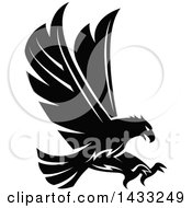 Poster, Art Print Of Black And White Flying Eagle Ready To Grab Prey