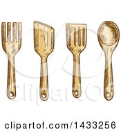 Clipart Of A Sketched Cooking Utensils Royalty Free Vector Illustration