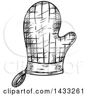 Clipart Of A Sketched Black And White Oven Mitt Royalty Free Vector Illustration