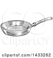 Clipart Of A Sketched Black And White Frying Pan Royalty Free Vector Illustration
