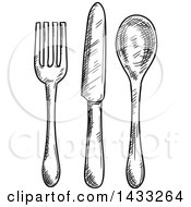 Clipart Of Sketched Black And White Silverware Royalty Free Vector Illustration