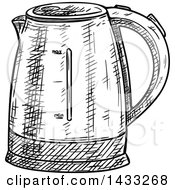 Clipart Of A Sketched Black And White Kettle Royalty Free Vector Illustration