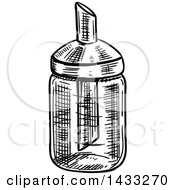 Clipart Of A Sketched Black And White Oil Dispenser Bottle Royalty Free Vector Illustration
