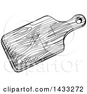 Clipart Of A Sketched Black And White Cutting Board Royalty Free Vector Illustration