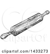 Clipart Of A Sketched Black And White Rolling Pin Royalty Free Vector Illustration