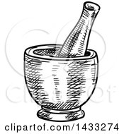 Poster, Art Print Of Sketched Black And White Mortar And Pestle