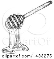 Clipart Of A Sketched Black And White Honey Dipper Royalty Free Vector Illustration