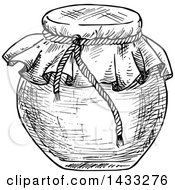 Clipart Of A Sketched Black And White Honey Jar Royalty Free Vector Illustration