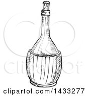 Clipart Of A Sketched Black And White Bottle Of Olive Oil Royalty Free Vector Illustration