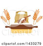 Poster, Art Print Of Flour Sack And Scoop With Wheat Over A Rolling Pin