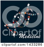 Clipart Of A Flat Style Dna Strand Formed Of Medical Icons With Text On Blue Royalty Free Vector Illustration
