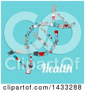 Clipart Of A Sketched Dna Strand Formed Of Medical Icons With Text On Blue Royalty Free Vector Illustration by Vector Tradition SM