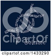 Clipart Of A Dna Strand Formed Of White Icons With Text On Dark Blue Royalty Free Vector Illustration