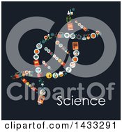 Clipart Of A Dna Strand Formed Of Flat Style Science Icons With Text On Dark Blue Royalty Free Vector Illustration