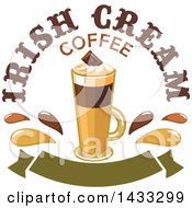 Poster, Art Print Of Tall Irish Cream Coffee With Text And Splashes Over A Blank Banner