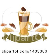 Poster, Art Print Of Tall Irish Cream Coffee With Splashes Over A Blank Banner