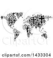 Clipart Of A Black And White World Map Formed Of Crosses Royalty Free Vector Illustration