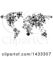 Clipart Of A Black And White World Map Formed Of Crosses Royalty Free Vector Illustration