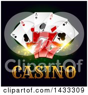 Poster, Art Print Of Playing Cards And Lucky Sevens Over Casino Text