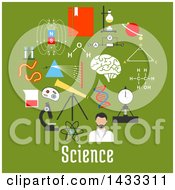 Flat Style Science Icons And Text On Green