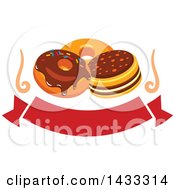 Clipart Of Donuts Over A Banner Royalty Free Vector Illustration
