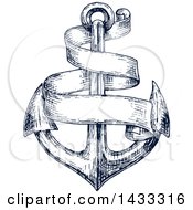 Poster, Art Print Of Navy Blue Sketched Anchor And Blank Banner