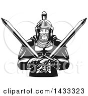 Poster, Art Print Of Black And White Tough Gladiator Warrior Holding Crossed Swords