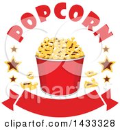 Poster, Art Print Of Popcorn Bucket With Stars And Text Over A Banner