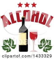 Clipart Of A Red Wine Design With A Glass Bottle Text Stars And Leaves Royalty Free Vector Illustration