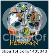Poster, Art Print Of Halloween Icons Over Text On Dark Blue
