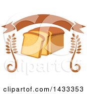Clipart Of A Loaf Of Bread With Wheat And A Blank Banner Royalty Free Vector Illustration