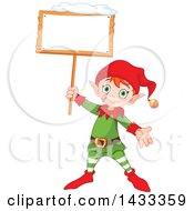 Poster, Art Print Of Happy Christmas Elf Holding Up A Blank Sign