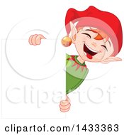 Poster, Art Print Of Happy Christmas Elf Laughing Around A Blank Sign