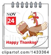 Poster, Art Print Of November 24 Happy Thanksgiving Calendar Page With A Running Turkey
