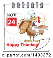 Poster, Art Print Of November 24 Happy Thanksgiving Calendar Page With A Chef Turkey Holding A Hot Pie