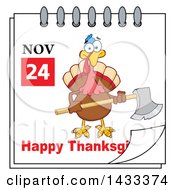 Poster, Art Print Of November 24 Happy Thanksgiving Calendar Page With A Turkey Bird Holding An Axe