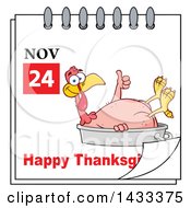 Poster, Art Print Of November 24 Happy Thanksgiving Calendar Page With A Naked Turkey Giving A Thumb Up And Laying In A Roasting Pan
