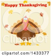 Poster, Art Print Of Flat Design Styled Turkey Bird With Happy Thanksgiving Text And Autumn Leaves