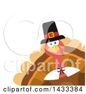 Poster, Art Print Of Flat Design Styled Pilgrim Turkey Bird Peeking From A Corner