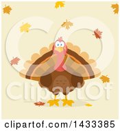 Poster, Art Print Of Flat Design Styled Turkey Bird With Autumn Leaves