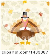 Poster, Art Print Of Flat Design Styled Pilgrim Turkey Bird Over Leaves
