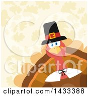 Poster, Art Print Of Flat Design Styled Pilgrim Turkey Bird Peeking From A Corner Over Leaves